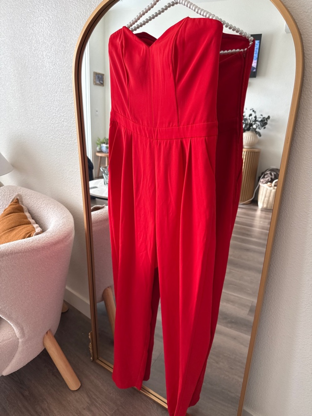 H&M Strapless Red Jumpsuit with Sweetheart Neckline